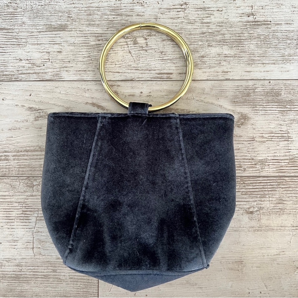 Elegant Navy Velvet Handbag with Gold Tone Handle